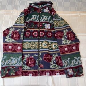 Vintage Floral Pattern Zip Up Fleece Jacket ✨ Size Women’s Small
